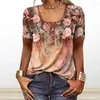 Women's Blouses Tee Shirt Ethnic Style Floral Print Summer T-shirt Collection Loose Fit Casual Pullover Tops Henley V Neck Cute