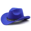 3 Sizes Western Cowboy Hat Chain Decor Wide Brim Jazz Felt Cap Vintage Women Men Fedora Outdoor Parentchild Riding Sun 240311