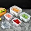 Garrafas de armazenamento para máquina de lavar louça, recipiente de alimentos seguro, caixas transparentes empilháveis com cesta de drenagem para frutas e vegetais secos