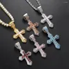 Pendant Necklaces Fashion Hip Hop Rappers Iced Out Zirconia Cross Stainless Steel Rope Chain On Neck Homme Trend Jewelry OHP141