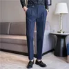 Suituły o wysokiej talii Spodnie Mężczyźni spodnie 2024 Autumn British Style Stretch Slim Pantalone Hombre Solid Casual Dress Pants Mężczyźni Ubranie 240318