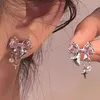Boucles d'oreilles pendantes pour femmes, Design coréen Y2K, nœud papillon, pendentif croix en Zircon, tempérament à la mode, ensemble de bijoux de fête tendance