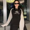 B High Version 23SS Paris New Wash Черная футболка с масляными контурами и принтом с длинными рукавами, семья унисекс