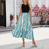 Casual Kleider 2024 Sommer Ärmelloses Gestreiftes Kleid Frauen Plissee Swing Elegante Französisch Stil Rundhals Hohe Taille Lose