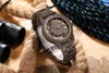 腕時計シックな透明なホローアラビア数字ダイヤルクォーツ木製男性を時計ムーブメントヴィンテージナチュラルフルバンド
