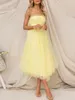 Casual Dresses Prom för kvinnors stropplösa Tube Top Tulle Dress Flounce Cocktail Party Wedding Ruffle Mesh Midi Vestidos