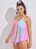 Women's Swimwear Women Pink Tie Dye Gradient Two Piece Swimsuit 2024 Summer Adjustable Strap Crop Top High Waist Tankini Set