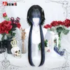 Perruques synthétiques AOSIWIG Y2k synthétique longue droite Lolita Harajuku perruque avec frange noir bleu quotidien Cosplay fête cheveux 240328 240327