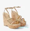 Luxury Lady Diosa Wedges Sandal Shoes For Women's Metallic Nappa Leather Wedge Studs Women Ankle Strap Gladiator Sandals Party Wedding Dress With Box