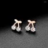 Boucles d'oreilles Style coréen pour femmes, petites cerises en Zircon, simples, en acier inoxydable, bijoux tendance, vente en gros