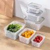 Garrafas de armazenamento, cesta de drenagem de frutas vegetais, recipientes, despensa, organizador de cozinha, caixa de geladeira, caixas frescas