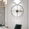 Wall Clocks Minimalist Decorations Clock Iron Antlers Styling Round Home Dining Living Room Timepiece Simple Modern Art Quiet Luxury