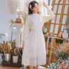 Lässige Kleider solide koreanische adrette Frauen Frauen Herbst Elegant Langarm All-Match Fashion Vestidos weiblich dickes süßes Spitzenkleid V290