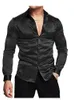 Mens luxurious shiny silk satin dress shirt Long sleeved casual slim muscle buttondown Plus size S3XL 240307