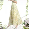 Spódnice 2024 Kobieta Summer Korean Fashion elegancka żółta kwiatowe szyfonowe maxi plus rozmiar 5xl 6xl A-line długa spódnica dla kobiet