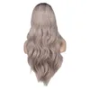 Synthetische Perücken WHIMSICAL W Lange gewellte Ombre-Schwarz-Grau-Mischblond-Perücken, natürlicher Mittelteil, hitzebeständiges Haar, synthetische Perücke für Frauen 240328 240327