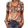 Kadınlar bluzlar Sıradan kazak üstleri kadınlar tişört etnik tarzı çiçek baskı yaz koleksiyonu o yaka kısa kollu Henley v
