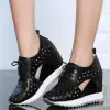 Laarzen casual schoenen dames echte lederen wiggen hoge hakplatform pompen schoenen vrouwelijke veter ronde teen mode sneakers tennisschoenen