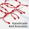Charmarmband 2/24 st 7 knop röd svart strängarmband för kvinnliga män lyckliga amulet handgjorda rep vänskap par armband smycken
