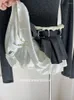 Werkjurken Koreaanse mode-outfits 2-delige rokset Grijs gebreide tops Lage taille Contrastkleur geplooid met riem Gyaru Coquette