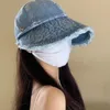 Visor retro tvättade denim grov kant hink hatt kvinnor vår och sommar mångsidig ansikte litet solskydd täckmössa