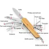 Tactical Knives Multi-purpose Swiss Knife 13 In 1 Multitools Stainless Steel Folding Knife Wood Handle Outdoor Keychain Pocket Knife ToolsL2403