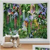 Tapestries Tropical Plant Grass Tapestry Flower Green Wall Hanging Cloth Bohemian Art Home Decor Printing Carpet Yoga Mat Drop Deliver Dhqbf