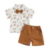 Kledingsets Zomer Pasen Kids Baby Boy Outfits Korte mouw Print Bowtie Shirt Shorts Set Kleding