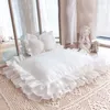 Kedi yatak küçük köpek yatak sevimli prenses evcil yatak kravat dantel kedi köpek yatak yastık ile kediler ve köpekler için çıkarılabilir yıkanabilir kapak 240315