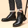 Сапоги 2024, мужская осенне-весенняя кожаная обувь с круглым носком, винтажная мужская обувь с крокодиловым узором, модная обувь с высоким берцем для отдыха