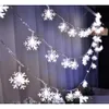 سلاسل LED 6M 40 معلو الأضواء Snowflake الأضواء الثلج الجنية الزخرفة لشجرة عيد الميلاد سعيد سنة جديدة بطارية بطارية Light7659 Dhynj