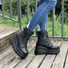 HBP Niet-merknieuwe dames punk gothic motorlaarzen platform enkellaarsjes dames wig vrouw zwart roze dikke hoge hakken schoenen