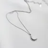 Hängsmycken wtltc real925 sterling sliver liten liten månhänge halsband för kvinnor enkla dropp mini halvmåne lager halsband femme