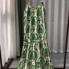 Casual Dresses Women Green Satin Silk Long Sling Dress Edible Tree Vintage 2024 Summer Female Sleeveless Robes