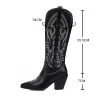 Stiefel Retro Women Knie High Stiefel Leder Reitstiefel mittelalterlich westlicher Cowgirl Boot Herbst Winter Spitzer Zehen Frau Kosaken Stiefel