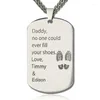 Pendentif Colliers Nom personnalisé Hommes Bijoux Costume Lettre Dog Tag Collier Titanium Acier Militaire Armée Cadeau du père pour papa