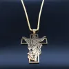 Collar con colgante de oro amarillo de 14k con cruz de Jesús para mujeres/hombres, collares religiosos cristianos, joyería collier