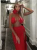 Nsauye Summer Casual Beach Holiday High split Sexy Sexy Suit Women Halter Crop Tops Long Fashion Club Party Skirt اثنين من قطعتين 240318