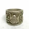 Decorative Figurines Collection Old China Tibet Silver Carving Lovely Frog Statue Ring Decoration