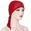 Ethnic Clothing Trendy Rhinestone Pullover Hat With Tail Cap Muslim Turban Women Hijabs Head Scarf Wrap Crystal Hemp Bottom Bonnet Undercap