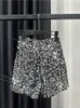 Mode noir velours Shorts pour femmes brillant paillettes polyvalent pantalon court femme Chic Clubwear Shorts solide pantalon haute rue 240314