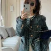 Vestes Femmes 2024 Automne Hiver Lâche Rétro Tweed Femmes Élégant Luxe Vert Plaid Blazers Femme Coréenne Mode O-Cou Outcoat