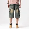 ABOORUN Mens Plus Size Loose Baggy Denim Shorts Fashion Streetwear Hip Hop Skateboard Cargo Jeans Short for Male R1402 240311