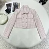 Vestidos de trabalho 2024 moda feminina terno rosa e branco tweed jaqueta cintura alta uma versão saia conjunto de 2 peças 0308