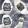 RM Watch Collection Crystal Watch RM055 TI Full Skeleton Dial Mens Watch Manual Mechanical White Ceramic Large Dial