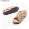 Slippers BEYARNENEW 2021 Summer Womens Shoes Wear Anti slip Extra Large Wedge Retro Breathable Hollow Womens Shoes Beach Womens Slide Q240318