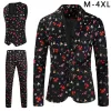 Pakken Grappige Kerst Cartoon Gedrukt 3 Delig Pak voor Mannen Xmas Party Stage Dress Up Blazers + Vest + Broek Plus Size Kostuum Homme