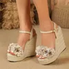 HBP Non-Merk Jute Espadrilles Bling Kleur Hoge Toenemende Zomer Strand Open Teen Vrouwen Sleehak Platform Sandalen voor Vrouwen