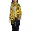 スカーフレディーススカーフ温かい柔らかい大きなヒマワリのフィールドヘッド長いタッセル黄色の花のショールとラップ秋のブファンダムージャー