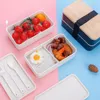 Conjuntos de louça Bento Box japonês -almoço com compartimentos-3 peças talheres-almoço tampa de bambu para crianças adultos